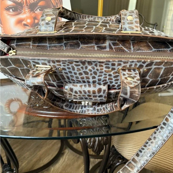 Elaine Turner Brown Croc-Embossed Satchel with Gold Hardware - Picture 8 of 10